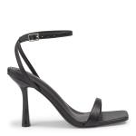Black Pu Ankle Strap Stiletto Heels