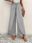 Allover Print Cross Loose Pants Elegant Tied Wide Leg Pants For Spring & Fall Women's Clothing