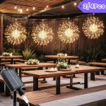 2PCS/4PCS Hanging Solar Powered Outdoor Firework Lights 240/480 Leds Sparkling Starburst Sphere Lights Warm White/multicolor/whi