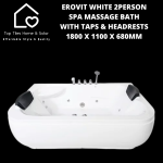 Erovit White Spa 2PERSON Massage Bath With Taps & Headrests - 1800 X 1100 X 680MM