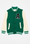 PoP Candy Contrast Baseball Jacket-green & Ecru