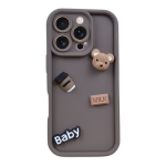 3D Bear Embellishments Phone Case Compatible With Iphone 16 - Brown
