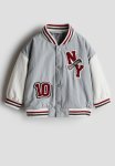 Padded Baseball Jacket - Light Grey Ny