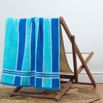 Laguna Stripe Velour Beach Towel - Sky & Royal Blue