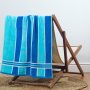Laguna Stripe Velour Beach Towel - Sky & Royal Blue