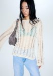 Ladder-stitch-look Jumper - Beige