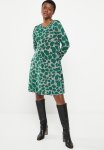 Animal Printed Nit Shift Dress - Emerald