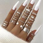 22PCS Fashion Stacking Rings Trendy Chain Butterfly Heart Design Mix And Match For Daily Outfits Dainty Party Accessories