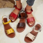 Women's Solid Color Beach Sandals Casual Buckle Strap Flat Sandals Lightweight Faux Leather Shoes