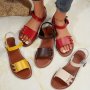 Women's Solid Color Beach Sandals Casual Buckle Strap Flat Sandals Lightweight Faux Leather Shoes