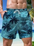 Coconut Tree Pattern Board Shorts With Drawstring And Pockets Chic And Trendy Shorts For Men's Summer Leisurewear And Beach Vaca