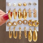 Boho-chic 6PCS Faux Pearl & Metal Square Earrings Set For Women - Perfect For Casual Attire & Gifting