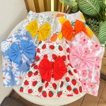 Pet Dog Fruit And Flower Print Dresses With Large Bow Accent Snap Button Closure Hand Washable Polyester Knit Suitable For Mediu