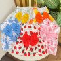 Pet Dog Fruit And Flower Print Dresses With Large Bow Accent Snap Button Closure Hand Washable Polyester Knit Suitable For Medium Small MINI &