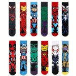 2 Or 3 Or 5 Or 10 Pairs Of Men's Cotton Classical Cartoon Superhero Pattern Crew Socks Comfy & Breathable Elastic Socks For Gift
