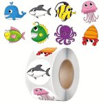 500PCS Ocean Animal Stickers - Glossy Round Paper Labels For Thank You Decoration Single-use Adhesive Seals - Assorted Underwate