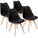 Padded Seat Wooden Leg Dining Chairs - Pack Of Four - Black Colour