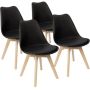 Padded Seat Wooden Leg Dining Chairs - Pack Of Four - Black Colour