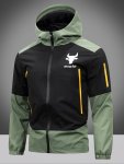 Men's Trendy Color Block Zip Up Hooded Jacket With Zippered Pockets Waterproof Coat Spring Fall