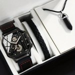 3PCS SET Fashion Sports Square Men's Quartz Watch & Bracelet & Pendant Necklace Men's Gifts