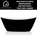 Thea Black & White Freestanding One Piece Bath - 1700 X 800 X 680MM