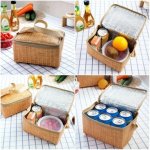 Outdoor Camping Picnic Bag Wicker Picnic Basket Case Thermal Lunch Storage Box Khaki