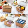 Outdoor Camping Picnic Bag Wicker Picnic Basket Case Thermal Lunch Storage Box Khaki