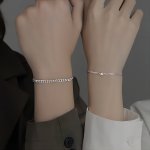 2PCS SET Simply & Vacation Style Silvery Love Twist Chain Couple Bracelet Inlay Shiny Rhinestone Bracelet For Daily Wear & Holid