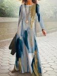 Tie Dye Long Sleeve Dress Casual Crew Neck Maxi Dress For Spring & Fall Women's Clothing