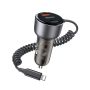 -Y-57 50W PD+QC3.0 Dual Port Car Charger With 8PIN Spring Data Cable