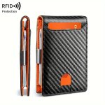 Rfid Blocking Unisex Carbon Fiber Wallet Minimalist Slim Bifold Credit Card Holder Portable Purse