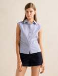 Nova Ruched Stripe Collared Top - 18 Blue Stripe