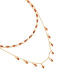 Goldair Gold Plated Red Cubic Zirconia Tennis & Teardrop Charms Layered Necklace