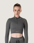 Ribbed Statement Zip-up Long Sleeve - Grey - Medium