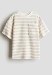 Chest-pocket T-Shirt - White & Beige Striped