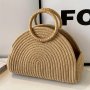 Chic MINI Straw Beach Tote - Lightweight Solid Color Woven Handbag For Women