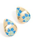 Goldair Gold Painted Blue Flowers Huggie Earrings