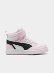 Puma Girls Rebound V6 Mid Sneakers In White And Pink - White And Pink 13