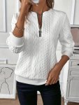 Quarter Zip Pullover Sweatshirt Casual Long Sleeve Textured Sweatshirt For Fall & Winter Women's Clothing