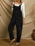 Solid Corduroy Overall Jumpsuit Casual Patched Pockets Overall Jumpsuit For Spring & Fall Women's Clothing