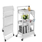Johgee Foldable 3 Tier Metal Utility Rolling Cart Folding Mobile Multi-function Storage Trolley Organizer Cart For Home Library