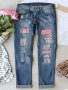 Women's Retro Style Denim Pants Plus Size Ripped Printed Patchwork Distressed Whiskering Casual Streetwear Jeans