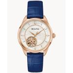BULOVA Women's Sutton Rose Gold-tone Automatic Watch With Blue Leather Strap