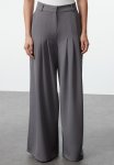 Extra Wide Leg wide Leg Palazzo Pleated Woven Trousers - Anthracite