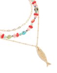 Goldair Gold Fish Pendant & Multicoloured Beaded Layered Necklace