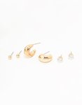 Goldair Gold Hoop Sleek & Diamante Stud Earrings 3-PACK