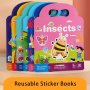 Reusable Sticker Books For Children Gift Waterproof Double-sided Design Dinosaurs Animals Vehicles Educational Toys Christmas Halloween Thanksgiving Gifts