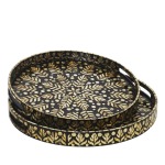 Feather Round Capiz Ottoman Tray Set