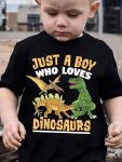 'just A Boy Who Loves Dinosaurs' Letter Print Boys' Casual & Cool Crew Neck Short Sleeve T-Shirt Boy's Spring summer Top