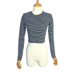 Black And White Striped Ribbed Crop Top - S